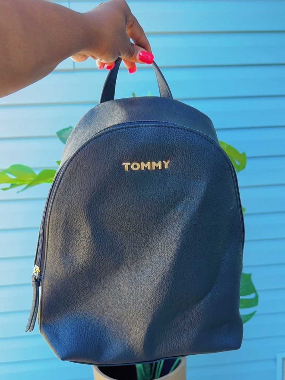 Tommy Hilfiger Black Mini Backpack with Gold Logo